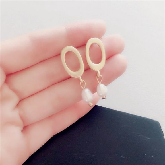 Pretty Gold White Pearl Drop Earrings - Picture 2 of 6